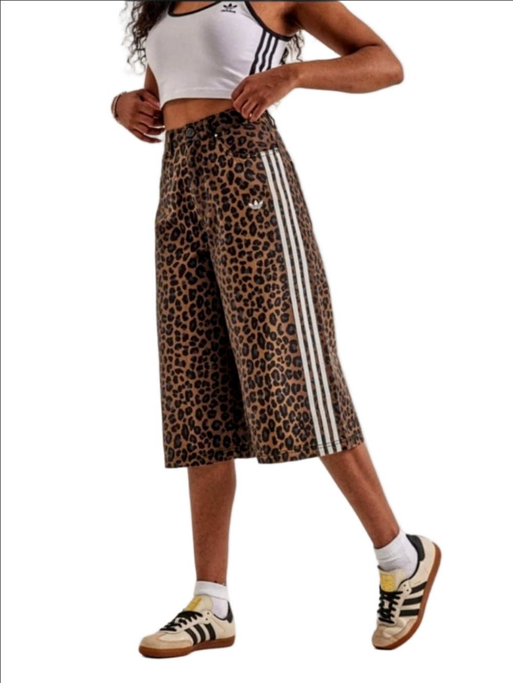 🆕 ADIDAS BROWN & BLACK LEOPARD PRINT HIGH RISE  BERMUDA JEANS SHORTS JORTS